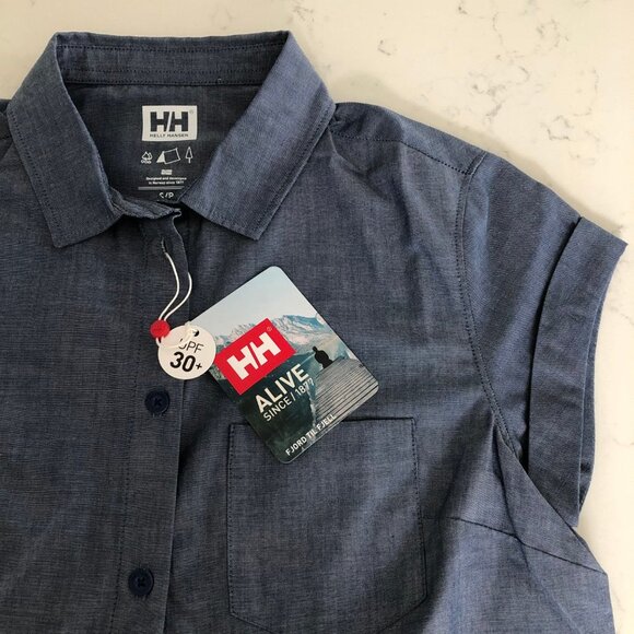 Helly Hansen Alive W Huk Casual Button Down SS Shirt w 30+ UPF Blue Sz S NWT - Picture 11 of 15